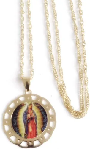 Vista 2 de SIFRIMANIA Cadena de medalla religiosa católica chapada en oro para niños y mujeres