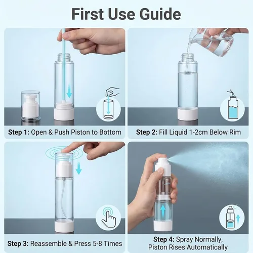 Vista 6 de ericotry 3 botellas vacías sin aire con bomba pulverizadora, pulverizador de vacío de niebla fina, herramienta cosmética portátil recargable
