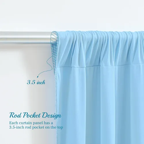 Vista 5 de Cortinas de fondo azul bebé de 8 x 10 pies para bodas, cortinas de fondo de poliéster sin arrugas, para baby shower, fiestas de cumpleaños