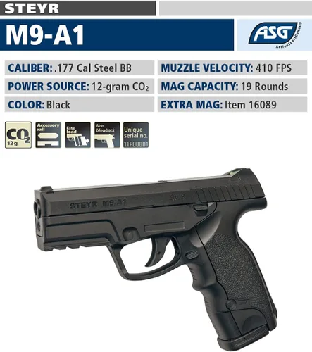 Vista 2 de ASG Steyr M9-A1 .177 Calibre Pistola BB Pistola de aire sin soplado