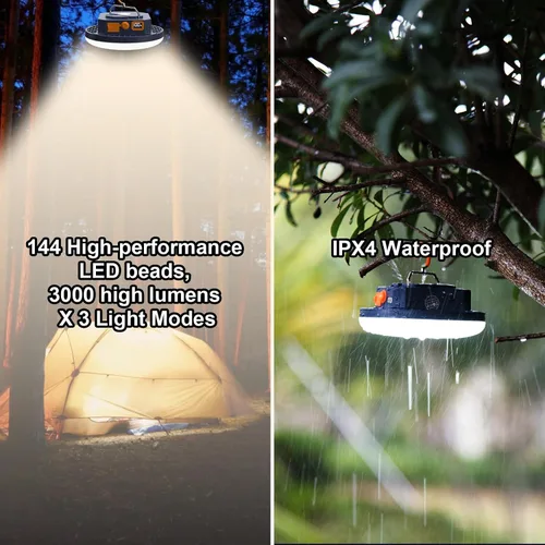 Vista 5 de Luz de campamento recargable de 10000 mAh con control de voz - 4000LM 3000K/4500K/6500K Linterna LED portátil, IPX4 impermeable para camping, 30W pro