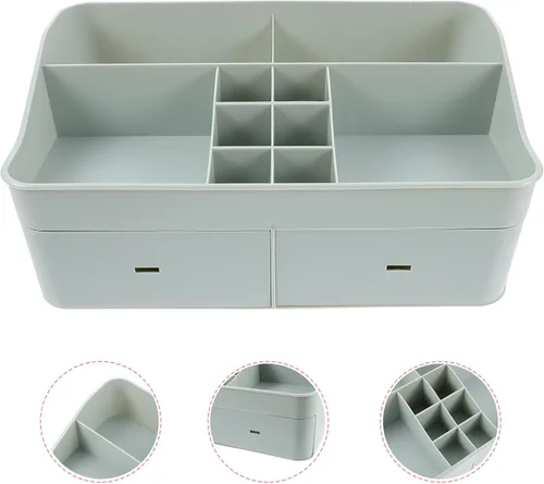 Vista 9 de Cabilock Organizador de maquillaje para encimera de baño, estante de almacenamiento de plástico, soporte para brochas de maquillaje, organizador