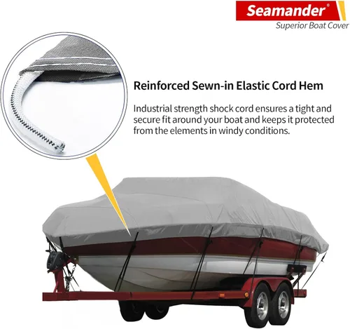 Vista 4 de Cubierta Seamander para lancha, resistente e impermeable para casco en V, de tres cascos, para pesca, esquí, estilo profesional para poca Gris