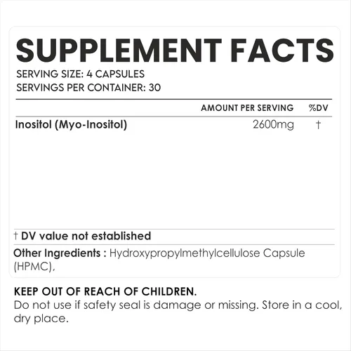 Vista 2 de AMALTH Cápsulas de inositol de 2600 mg Cápsulas de suplemento de inositol Myo Fórmula de polvo de vitamina B8 Equilibrio hormonal y apoyo
