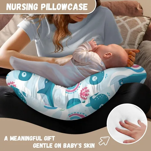 Vista 6 de Forchrinse Funda de almohada de lactancia con delfín azul para niñas, funda de almohada de lactancia para madres que amamantan, fácil de cuidar