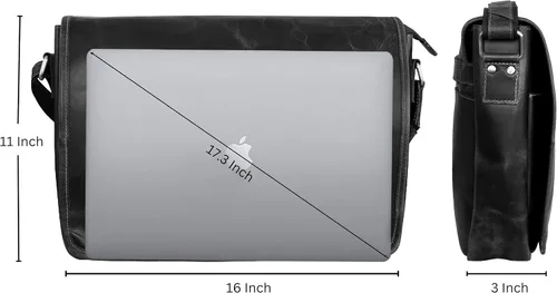 Vista 9 de Bolso de mensajero de cuero para hombre, 16 pulgadas, de grano completo, para laptop, vintage, cruzado, oficina, bolso de viaje