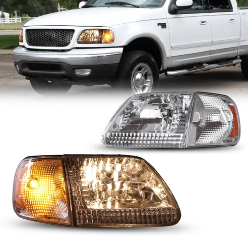 Vista 8 de ROXX Conjunto de faros delanteros con luces de esquina para Ford F150 1997-2003 y Ford Expedition 1997-2002/Para Ford F250 Light Duty 1997-1999, par