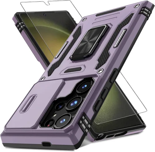 Vista 24 de DEERLAMN Funda para Samsung Galaxy S23 con Cubierta Deslizante para Cámara + Protector de Pantalla (2 Paquetes), Soporte de Anillo Giratorio