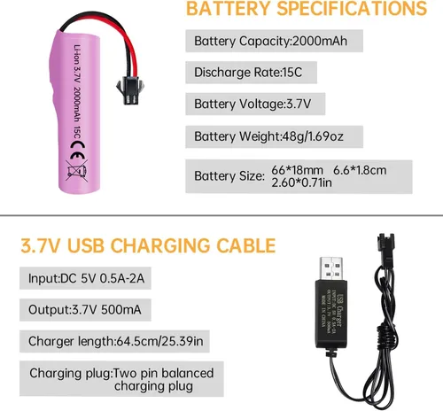 Vista 7 de sea jump 3 unids 3.7 V 2000 mAh SM-2P Plug batería de litio con cable de carga USB para DE68 DE44 DE45W DE45 DE58 DE49 DE57 DE70 vehículo