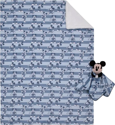 Vista 6 de Disney Mickey Mouse - Juego de 2 piezas de manta de bebé sherpa súper suave a rayas azules y azul marino