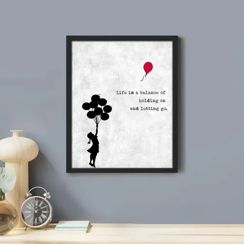 Vista 2 de SIGNWIN - Lienzo con marco Banksy Niña con Globo en Blanco y Negro, Arte Urbano en Pared de Estilo Industrial Oscuro, Grafiti para Loft, Decoración