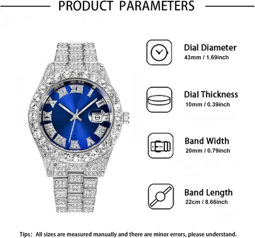 Vista 4 de Relojes de pulsera de cuarzo de diamantes de moda para hombre y mujer