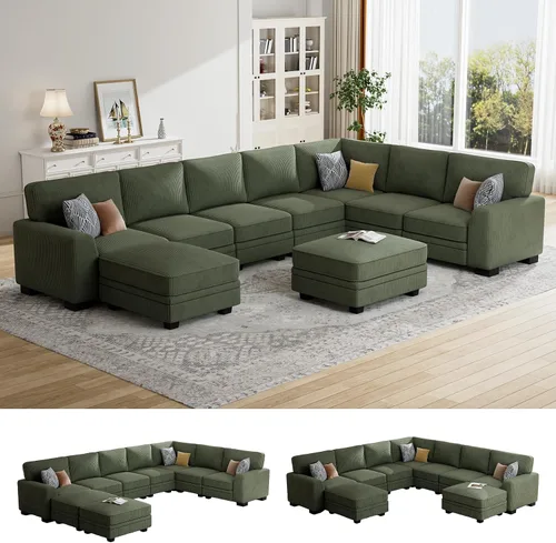 Vista 21 de Legend Vansen Sofá modular de gran tamaño, sofá reversible en forma de U con otomana, sofá de pana de asiento profundo para sala de estar, 6 plazas