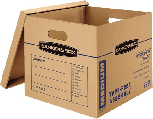 Vista 9 de Bankers Box Caja de mudanza clásica mediana de 8 unidades, asas reforzadas, montaje sin cinta, caja con tapa, 19 x 14.5 x 15.5 pulgadas (7717201)