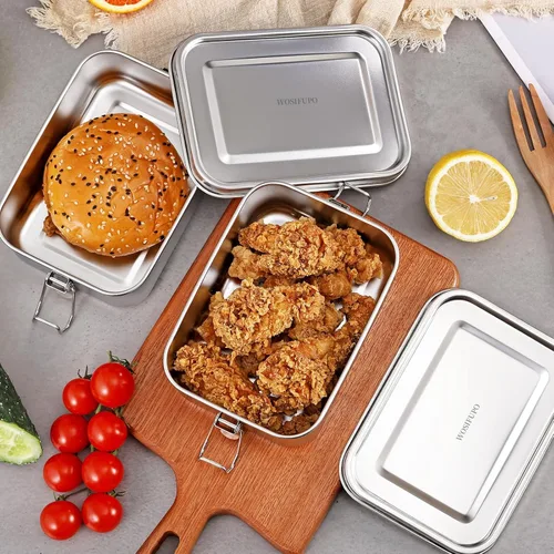 Vista 4 de 2 cajas Bento de acero inoxidable, 28.7 fl oz (28 onzas), recipientes metálicos para almacenamiento de alimentos, reutilizables, aptas