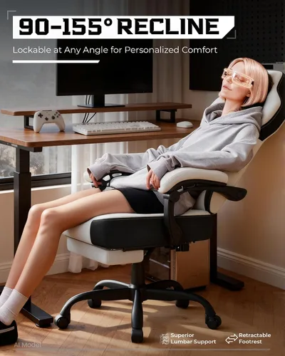Vista 4 de GTPLAYER Sillas de juegos para adultos, asiento ergonómico grande y alto para juegos con reposapiés y soporte lumbar, cómoda silla de oficina