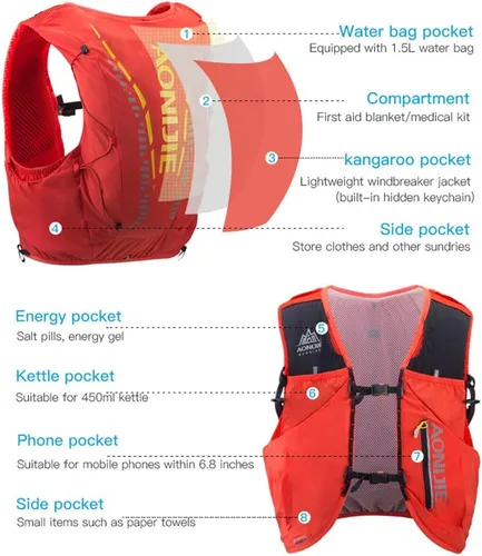 Vista 2 de AONIJIE Chaleco de mochila de hidratación para correr, 12L, de alta capacidad, ligero, para senderismo, camping, escalada