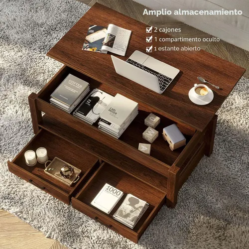 Vista 5 de Rolanstar - Mesa auxiliar, mesa de centro de 47.2 pulgadas con elevación, mesa central retro con cajones y compartimento oculto, tablero