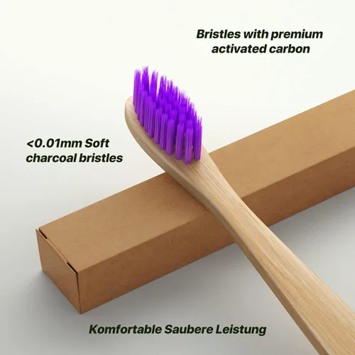 Vista 3 de Cepillos de dientes de bambú de 10 colores vibrantes Cepillos de dientes suaves sin BPA Cepillos de dientes ecológicos biodegradables