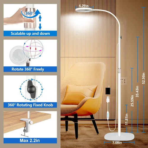 Vista 4 de [Usado] HITTI Lupa de 10 veces con luz y abrazadera, lámpara de pie con lupa manos libres con cuello de cisne flexible, 3 colores regulable