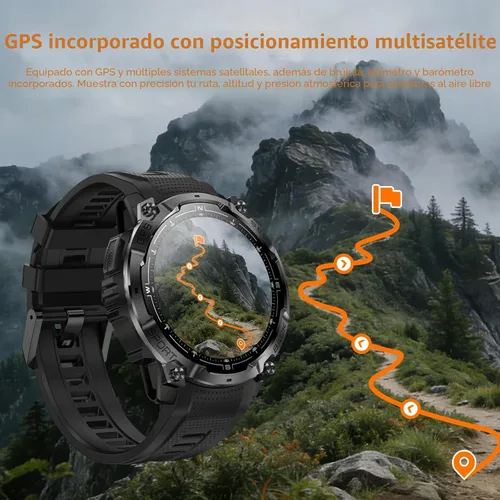 Vista 9 de Reloj inteligente militar resistente para hombre con GPS, reloj AMOLED de seguimiento de fitness de 1.43 pulgadas con llamada Bluetooth Negro
