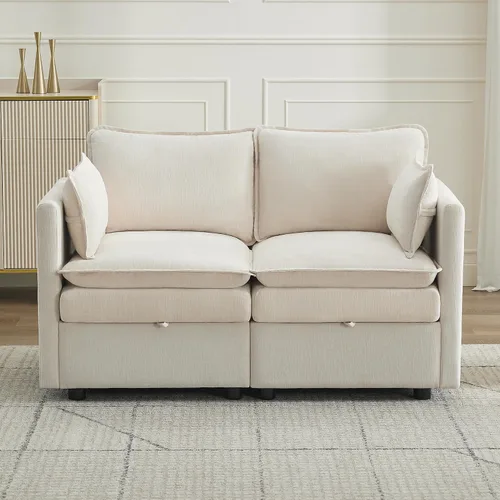 Vista 62 de Otomana cuadrada grande de 27 pulgadas con almacenamiento, reposapiés tapizado moderno con patas antideslizantes para sofá, mesa de café, sala
