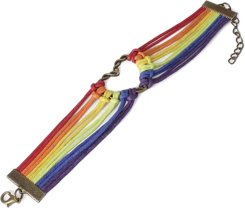 Vista 3 de Pulsera para mujer diseño de corazón de Orgullo Gay multicapa arco iris pulsera de cuerda para lesbianas