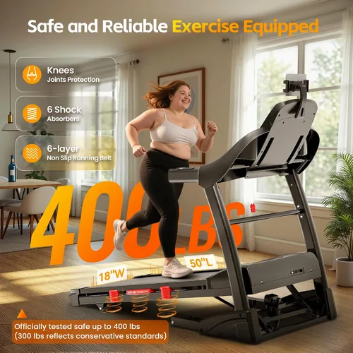 Vista 2 de Cinta de correr plegable con capacidad de 400 lbs para el hogar con inclinación del 15%, cinta de correr de 5.0 HP para hacer ejercicio, 0.6–10 MPH