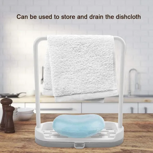 Vista 4 de Toallero de cocina para encimera de cocina, soporte para trapo, soporte para trapo, barra desmontable de cocina, toallero, organizador de Gris