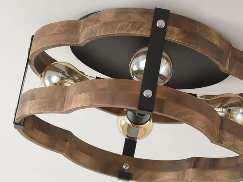 Vista 5 de 4-Luz Rústica Lámpara de Techo de Granja de Madera con Montura Empotrada 14.17 Pulgadas de Madera de Roble y Metal con Jaula de Nubes Semi Empotrada