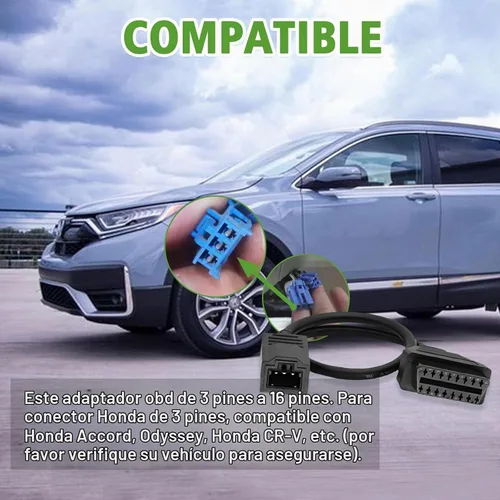 Vista 2 de Adaptador OBD1 a OBD2 para Honda Cable de 3 Pines, Compatible con Vehículo Honda Cable Adaptador de Conector Diagnóstico de 3pines Obd1 a 16pines