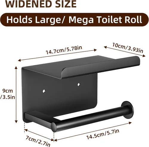 Vista 3 de Soporte de papel higiénico adhesivo con estante para teléfono, soporte de papel higiénico montado en la pared, soporte de rollo de papel higiénico