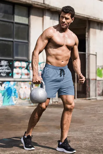 Vista 2 de COOFANDY Pantalones cortos deportivos para correr para hombre de 5 pulgadas, paquete de 2 pantalones cortos de entrenamiento para gimnasio