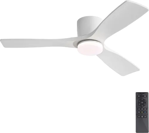Vista 9 de WINGBO Ventilador de techo CC de montaje empotrado de 48 pulgadas, luz regulable 3CCT, 3 cuchillas de madera tallada, motor CC reversible sin ruido