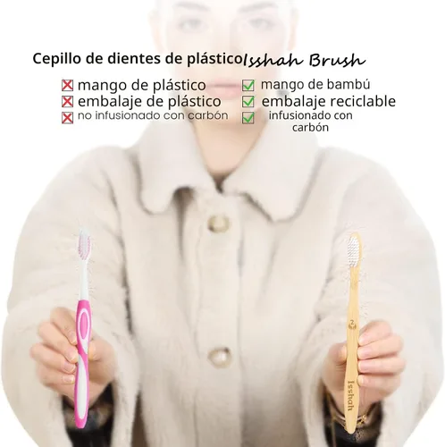 Vista 6 de Isshah Cepillos de dientes de carbón de bambú natural biodegradables, ecológicos, certificado FSC y aprobado por PETA, 12 unidades Aprobado por