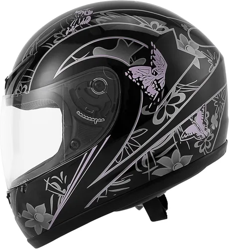 Vista 7 de TCT-MOTORPARTS - Casco de motocicleta para adultos, aprobado por DOT, color negro, visera de espejo de cara completa, casco de calle Negro