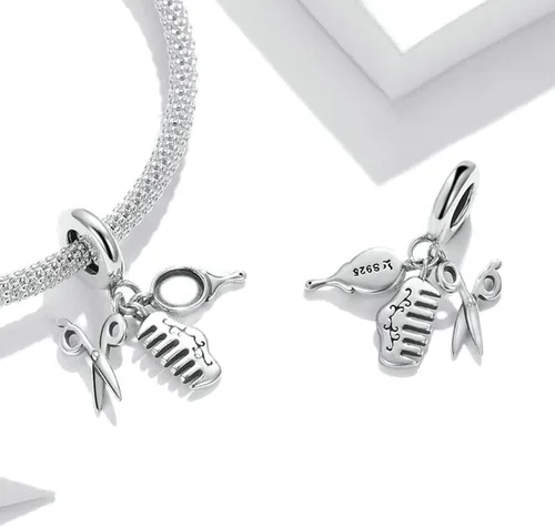 Vista 3 de Tijeras de plata de ley 925, espejo, olla, cuchara, chef, peine de amor para pulsera Pandora