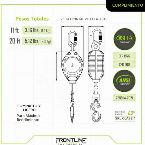 Vista 6 de Frontline RPW11 Web de una sola pierna SRL con extremo de gancho de acero Cumple con OSHA y ANSI SRL Duradero, ligero y compacto Cincha sin