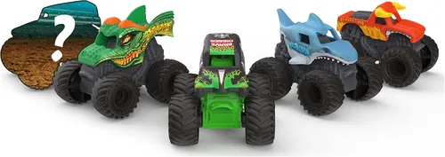 Vista 2 de Monster Jam, Mini camiones monstruo coleccionables oficiales, paquete de 5 con 1 camión misterioso, escala 1:87