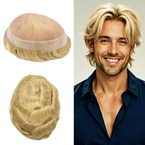 Vista 36 de Toupee para hombres Piezas de pelo fino mono para hombre Toupee sistema de reemplazo de pelo para hombres línea capilar natural para hombre postizo