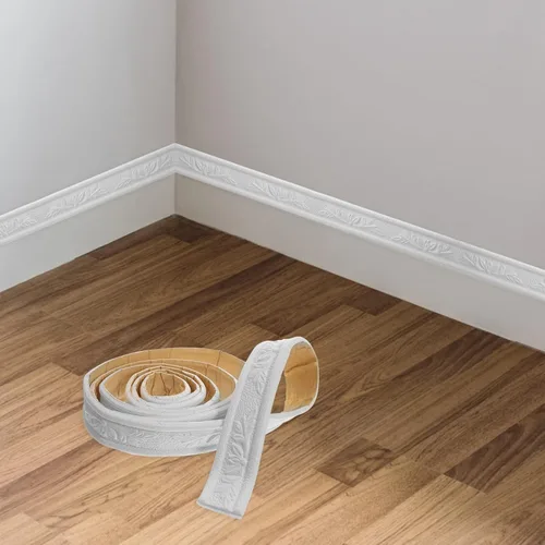 Vista 3 de 2 rollos de papel tapiz autoadhesivo con borde autoadhesivo de espuma blanca, líneas de pared decorativas adhesivas, borde de molduras para zócalos