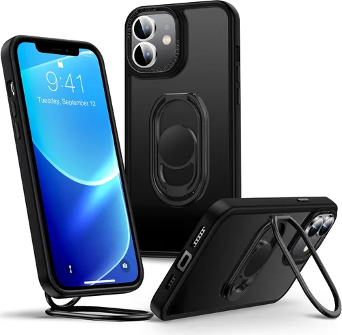 Vista 11 de Shields Up - Funda para iPhone 11 con soporte, soporte de 2 vías, color negro transparente Double Ring Holder, Adjustable & Foldable, Shockproof