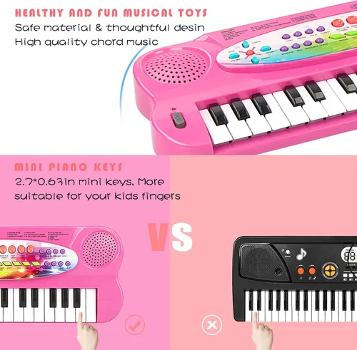 Vista 2 de Raimy Mini Teclado Piano para Niños, 32 Teclas Piano Portátil Aprendizaje Temprano Educativo Teclado de Música Electrónico Instrumento Juguetes