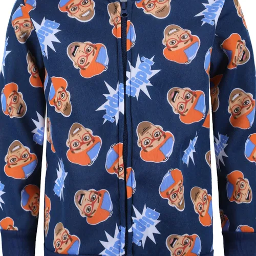 Vista 4 de Blippi Sudadera con capucha y cremallera para niños pequeños y pequeños, color azulnaranja