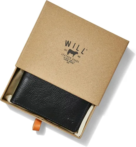 Vista 3 de Will Leather Goods - Billetera clásica de cuero, Negro -, Classic