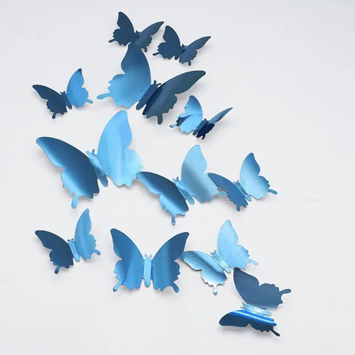 Vista 7 de CAYUDEN - Calcomanías 3D de pared de mariposa, 24 piezas extraíbles de 3 tamaños 3D de mariposa azul para decoración de pared, calcomanías