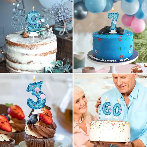 Vista 7 de Vela de número de cumpleaños de 3 pulgadas, con purpurina para decoración de pastel, lentejuelas y números de pastel para cumpleaños, boda