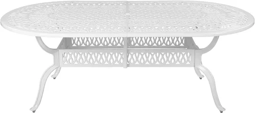 Vista 11 de VIVIJASON Mesa rectangular de comedor para patio al aire libre, mesa de patio grande rústica de aluminio fundido de bronce con agujero para paraguas