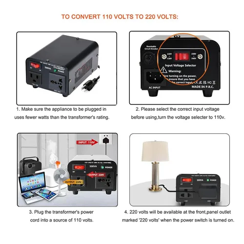 Vista 4 de Yinleader Convertidor de voltaje de 500 W, transformador de 110/120 V a 220/240 V, convertidor de paso de voltaje de 110 V a 220 V, 220 V a 110 V