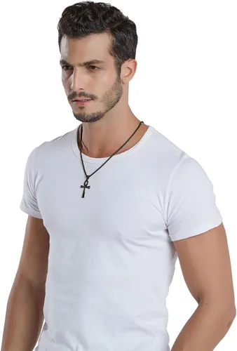 Vista 5 de Reve Collar con colgante religioso de cruz de Ankh copta de acero inoxidable para hombres y mujeres, cadena de 20 a 24 pulgadas
